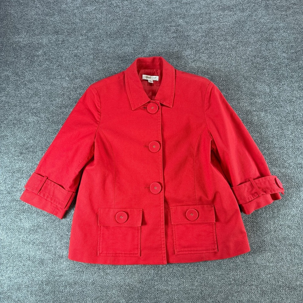 Coldwater‎ Creek Red Cotton Blend Button Front Swing Jacket Womens 12 3/4 Sleeve